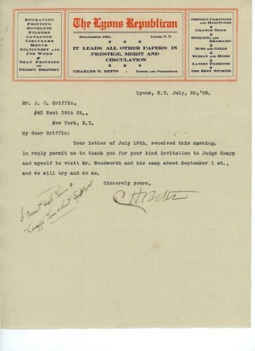 BETTS TO GRIFFIN, JULY 20, 1909