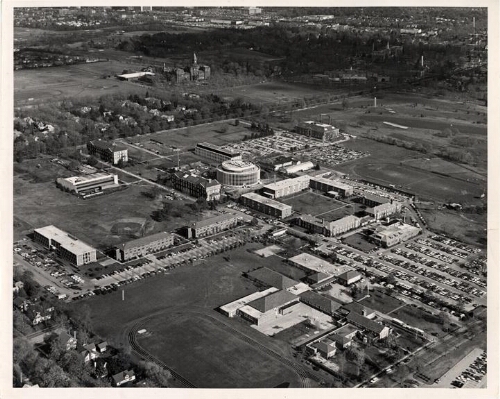 Adelphi campus, aerial view facing north