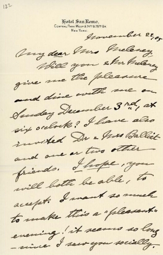 Kraus-Boelté to Meleney, November 22, 1905