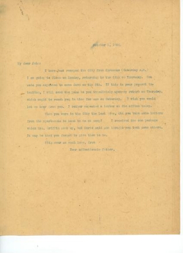 TO JOHN EASTMAN WOODRUFF, OCTOBER 1, 1904