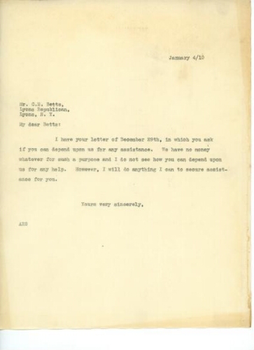 TO BETTS, JANUARY 4, 1910