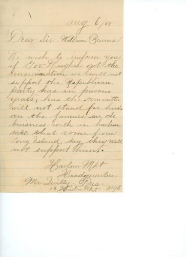 QUILTY TO BARNES, AUGUST 6, 1908