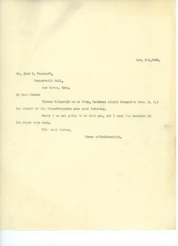 TO JOHN EASTMAN WOODRUFF, NOVEMBER 6, 1903