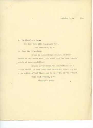 TO KINGSLEY, OCTOBER 1, 1906