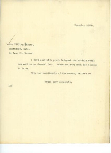 TO BARNES, DECEMBER 28, 1909