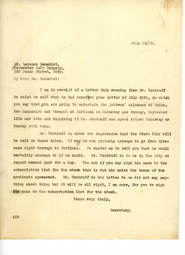 GRIFFIN TO BENEDICT, JULY 26, 1909