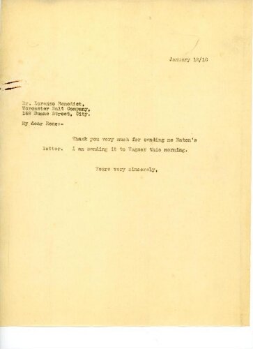 TO BENEDICT, JANUARY 12, 1910