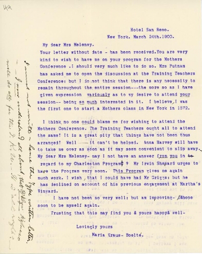 Kraus-Boelté to Meleney, March 24, 1900