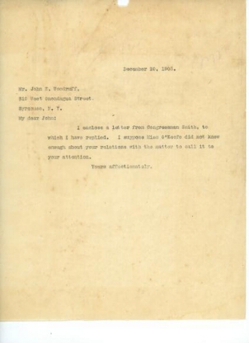 TO JOHN EASTMAN WOODRUFF, DECEMBER 20, 1905