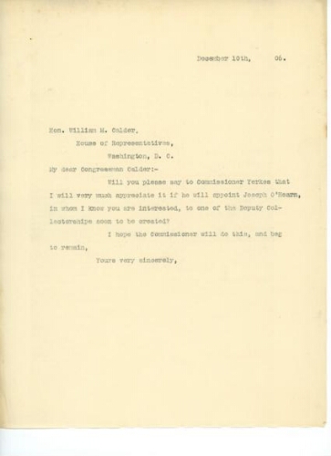 TO CALDER, DECEMBER 10, 1906