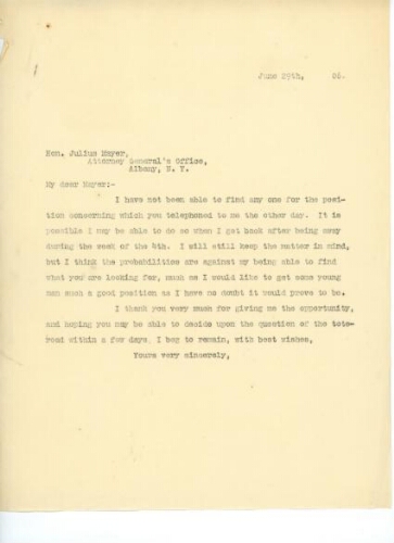 TO MAYER, JUNE 29, 1906