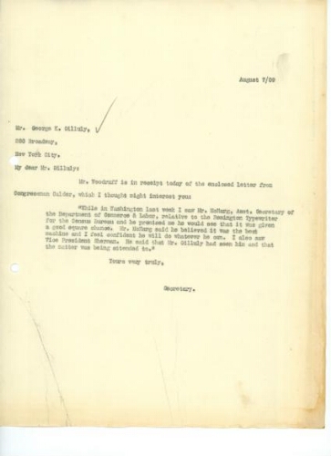 GRIFFIN TO GILLULY, AUGUST 7, 1909