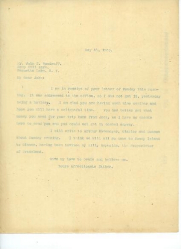 TO JOHN EASTMAN WOODRUFF, MAY 31, 1905