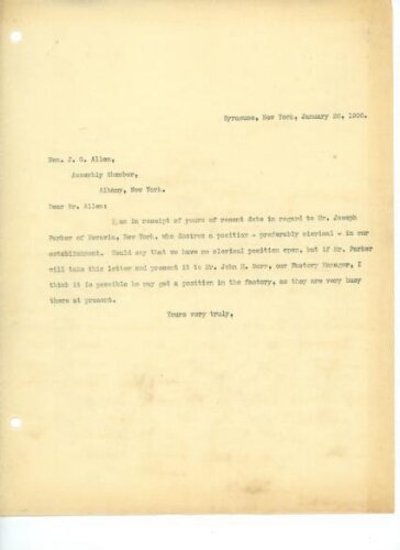 TO ALLEN, JANUARY 26, 1906