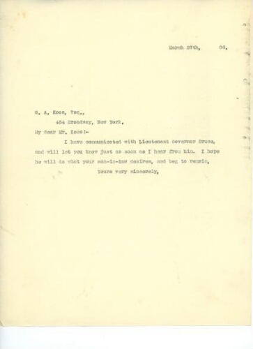 TO KOOS, MARCH 27, 1906