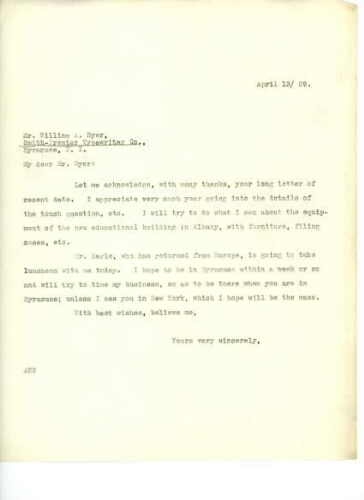 TO DYER, APRIL 13, 1909