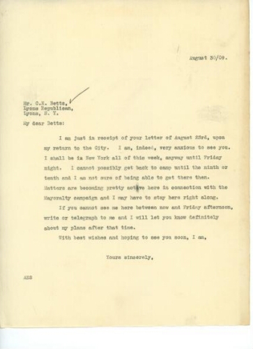 TO BETTS, AUGUST 30, 1909