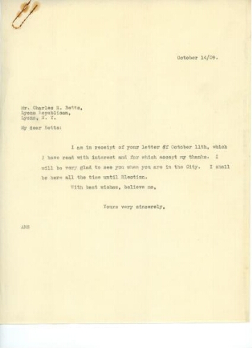 TO BETTS, OCTOBER 14, 1909