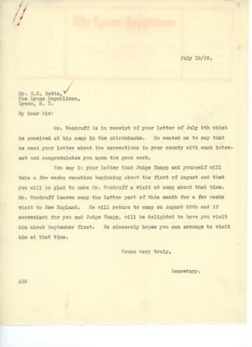 GRIFFIN TO BETTS, JULY 19, 1909