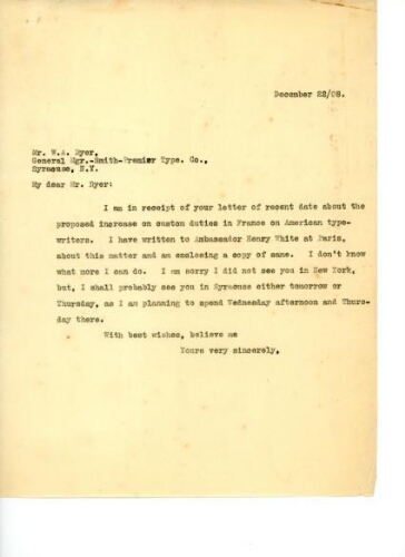 TO DYER, DECEMBER 22, 1908