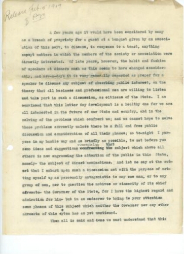 WOODRUFF'S SPEECH, FEBRUARY 3, 1909