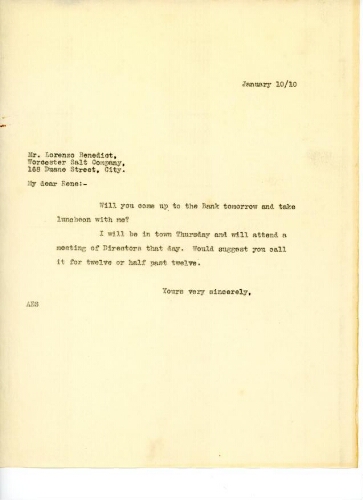 TO BENEDICT, JANUARY 10, 1910