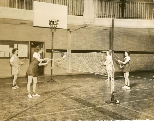 Badminton in Woodruff Hall (building R), 1930s