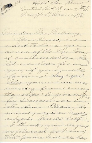 Kraus-Boelté to Meleney, November 12, 1896