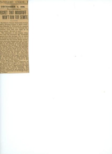"REGRET THAT WOODRUFF WON'T RUN FOR SENATE", DECEMBER 2, 1908