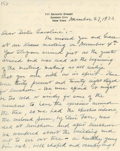 Harvey to Meleney, November 27, 1933