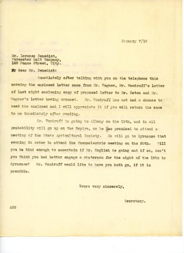 GRIFFIN TO BENEDICT, JANUARY 7, 1910