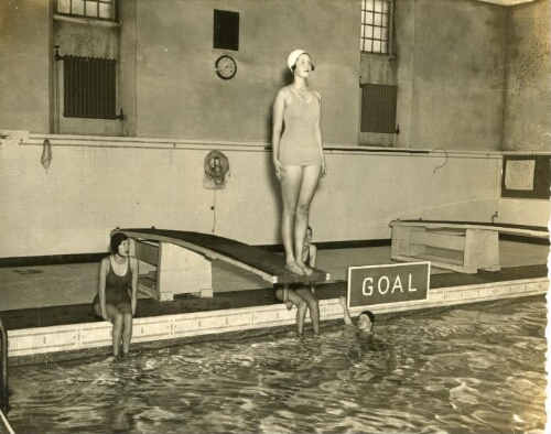 Swimming in the recreation building (present day Woodruff Hall), 1930s
