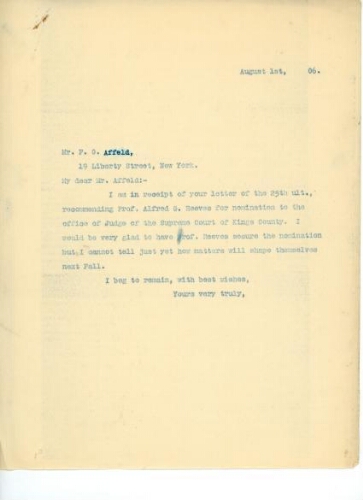 TO AFFELD, AUGUST 1, 1906
